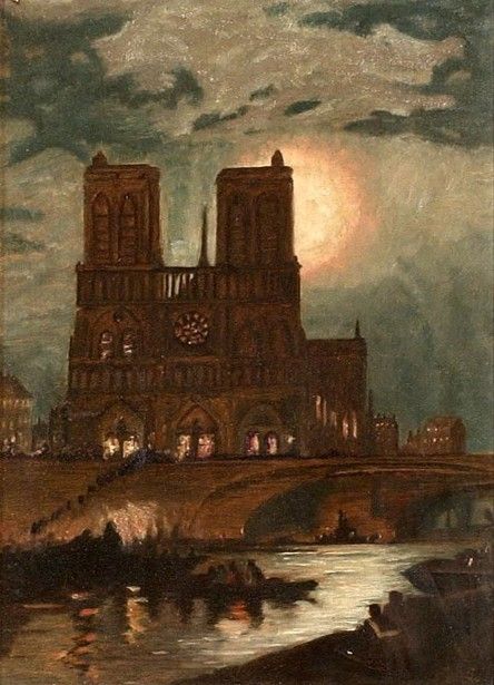 Edward Moran (1829-1901) - Notre Dame  Cathedral Notre Dame Cathedral Painting, Notre Dame Painting, Medieval Wallpaper, Cathedral Painting, Gothic Collage, Heavens On Fire, 19th Century Aesthetic, Dark Academia Bedroom, 19th Century Landscape