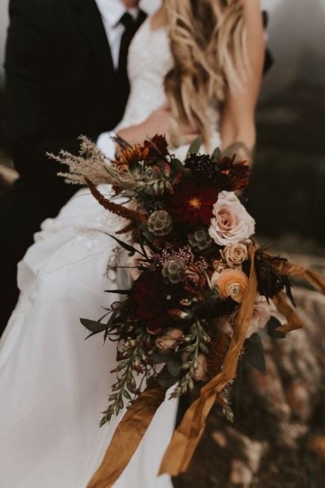 Moody Wedding Flowers, Bohemian Wedding Theme, Boho Wedding Theme, Many Glacier, West Coast Wedding, Winter Bouquet, Winter Wedding Flowers, Dark Wedding, Moody Wedding