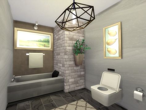 This is a small family home. Found in TSR Category 'Sims 4 Residential Lots' Blox Burg Bathroom Ideas, Aesthetic Sims 4 House Interior, Bloxburg Guest Bathroom, Sims 4 Aesthetic Bathroom, Roblox Bathroom Ideas, The Sims 4 Family Ideas, Sims 4 Interior Design Ideas Bathroom, Small Bloxburg Bathroom Ideas, Roblox Bathroom Ideas Bloxburg