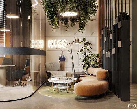 Head Office Design, Office Reception Area Design, Micro Office, Office Interior Design Creative, Lobby Inspiration, Startup Office Design, Modern Office Design Inspiration, Modern Office Reception, Office Lobby Design