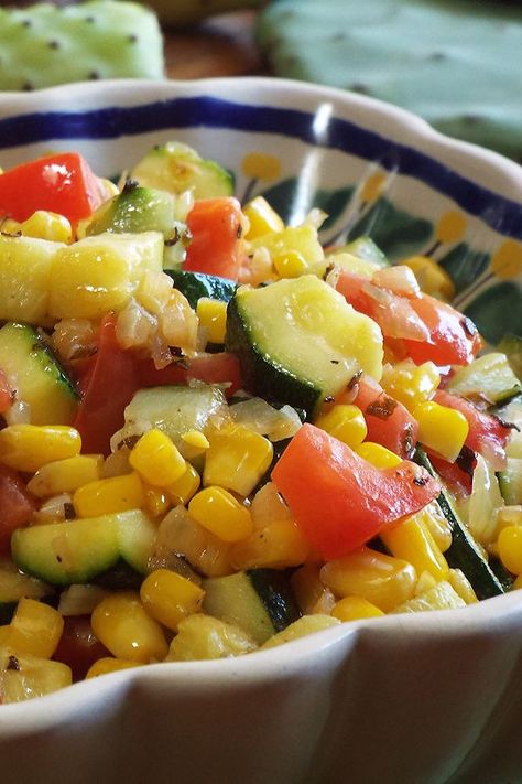 With squash, corn, tomatoes, and a little Mexican oregano, this savory side dish is both fresh-tasting and easy to make. Beans Squash And Corn, Zucchini Corn Tomato Recipes, Corn And Squash Recipe, Mexican Squash And Corn, Zucchini Corn Recipes, Mexican Squash Recipes, Canned Squash, Mexican Squash, Fresh Corn Recipes