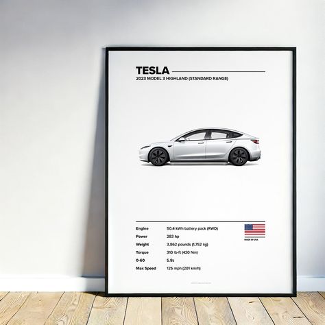 Tesla Model 3 Printable Poster! Note: Fit perfectly in your garage full of ICE cars;) Get yours now! #teslaposter #teslawallart #carposters #etsyfinds #shapefolio #shapefolioart Tesla Poster, Ice Car, Tesla Model 3, Car Posters, Get Yours Now, Printable Poster, Tesla Model, Posters Printable, Tesla