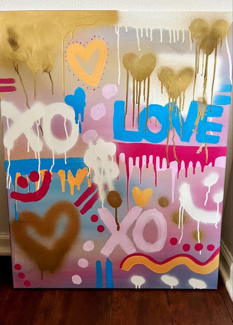 Spray paint art, smily face art, preppy art, gold pink and blue art, fun art, college dorm art College Dorm Art, Preppy Art, Art Preppy, Dorm Art, Art College, Spray Paint Art, Art Gold, Mushroom Art, Paint Art