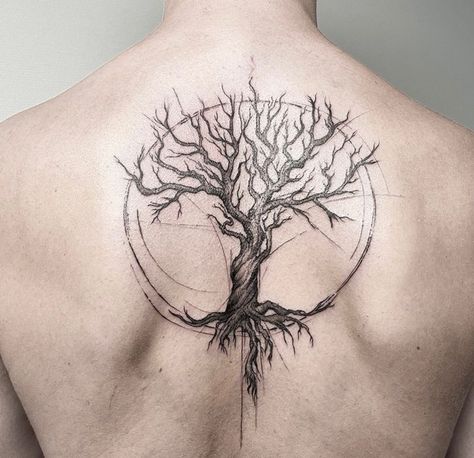 White Ink Tree Tattoo, Back Tree Tattoos For Guys, Tree Back Piece Tattoo, Tree Back Tattoo For Men, Tattoo Ideas For Men Tree, Life Tree Tattoo Men, Tree Shoulder Tattoo For Men, Greek Tree Tattoo, Masculine Tree Of Life Tattoo