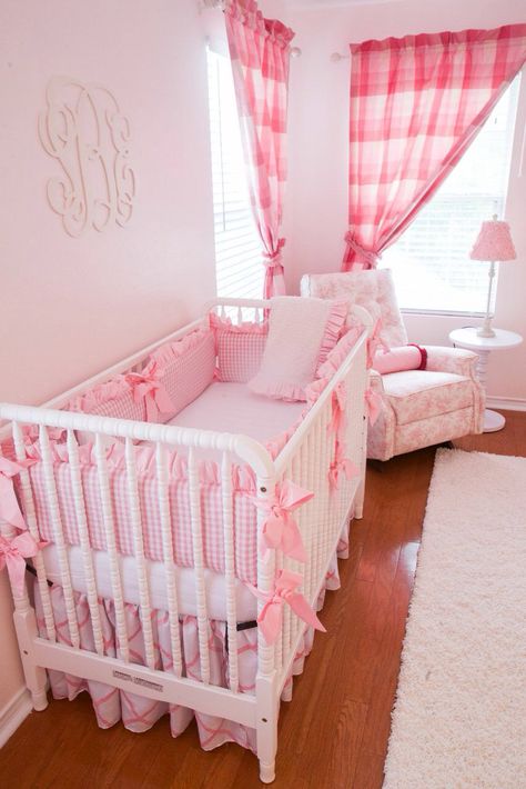 Baby Girl Pink Nursery Cot Decoration Ideas, Baby Cot Decoration Ideas, Cot Ideas, Baby Girl Pink Nursery, Space Rooms, Girl Bed, Pink Crib, Kid Rooms