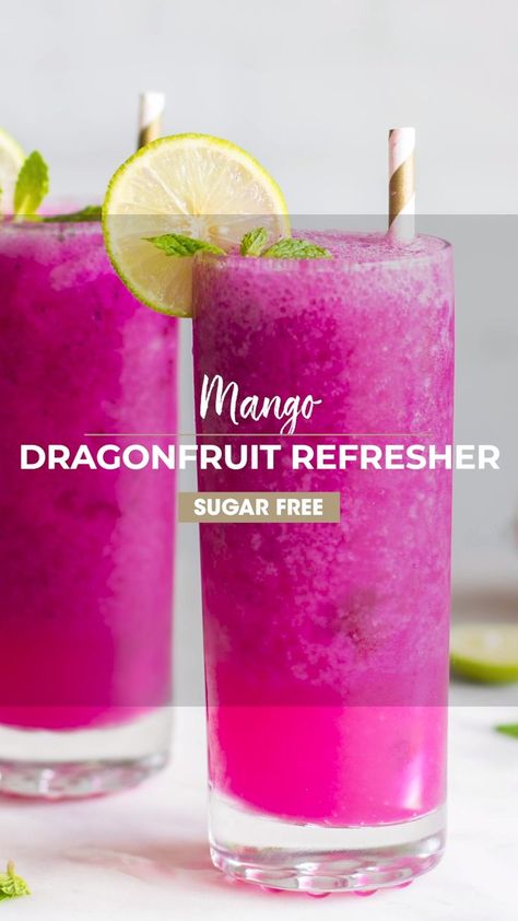 Mango Refresher, Mango Dragon Fruit Refresher, Refresher At Home, Dragon Fruit Refresher, Mango Dragonfruit Refresher, Dragon Fruit Drink, Dragonfruit Refresher, Minuman Starbucks, Starbucks Drinks Diy