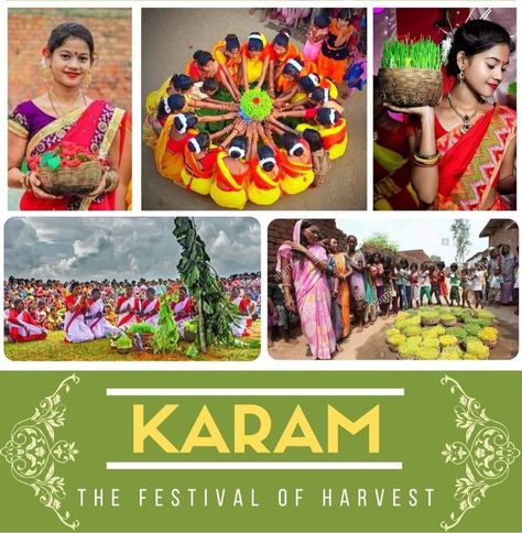 The Karam (Karma) Harvest Festival is a colorful and vibrant celebration of the harvest in India. It is dedicated to the worship of Karam-Devta, the god of power, youth, and youthfulness. The festival is celebrated in the Indian states of Jharkhand, West Bengal, Bihar, Madhya Pradesh, Chhattisgarh, Assam, Odisha, and Bangladesh. Karam (Karma) Harvest Festival in India, assam festivals, Karma Festival Jharkhand, Indian States, Festival Aesthetic, Festival Image, Messi And Ronaldo, Madhya Pradesh, Harvest Festival, The Harvest, West Bengal