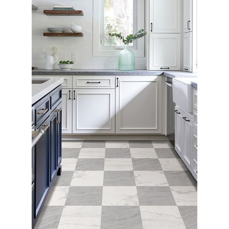 FloorPops Kingsley 0.06'' Thick 12'' W x 12'' L Stone Vinyl | Wayfair Luxury Vinyl Tile Kitchen, Checkered Floor Kitchen, Peel And Stick Floor Tiles, Stick Floor Tiles, Sheet Vinyl Flooring, Checkerboard Floor, Peel And Stick Floor, Vinyl Floor Tiles, Floor Trim