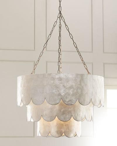 H8HDY Three-Tiered Scalloped Capiz 3-Light Pendant Center Chandelier Over Table, Honeycomb Capiz Chandelier, Chandeliers Kitchen Table, Cream Chandelier Bedroom, Bathtub Chandelier Master Bath Overstock, Master Bath Chandelier Over Tub Overstock, Master Bath Chandelier Farmhouse, Latest Pendant Lights, Bedroom Master Chandelier