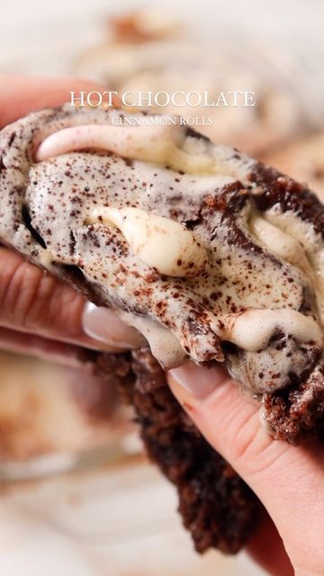 Rosie Brown on Instagram: "Hot Cocoa Cinnamon Rolls ☕️ 🍫 It’s officially hot chocolate season!! These hot chocolate cinnamon rolls are inspired by the drink of the season with perfectly pillowy soft chocolate dough filled with a chocolatey cinnamon filling and gooey marshmallows slathered with a creamy whipped frosting. The recipe requires no eggs and can be made with all dairy free ingredients. Find the full video, recipe and method via subscription! 🎄 #eggfree #dairyfree #christmasfood #vegan #theholiday #holidays #christmastime #cinnamon #cinnamonrollrecipe #chocolate #eggfreebaking #hotchocolate #hotcocoa" Hot Cocoa Donut Recipe, Hot Cocoa Rolls, Hot Chocolate Rolls, Hot Cocoa Cinnamon Rolls, Hot Cocoa Desserts, Hot Chocolate Cinnamon Rolls, Hot Chocolate Cinnamon, Xmas Brunch, Chocolate Cinnamon Rolls