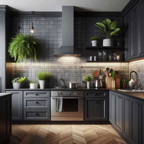 Black and Grey Kitchen Black And Grey Kitchen Ideas, Black And Gray Kitchen, Slate Grey Kitchen, Grey Subway Tile Kitchen, Graphite Kitchen, Grey Kitchen Ideas, Black And Grey Kitchen, Grey Kitchen Tiles, Black Modern Kitchen