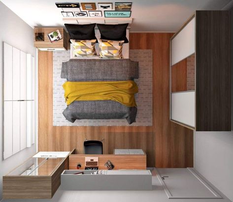 2.5m X 3m Bedroom Layout, Compact Room Ideas, Small Bedroom Inspiration, Mens Bedroom Decor, Mini Room, Small Bedroom Layout, Three Bedroom House Plan, Stylish Bedroom Design, Small Room Design Bedroom