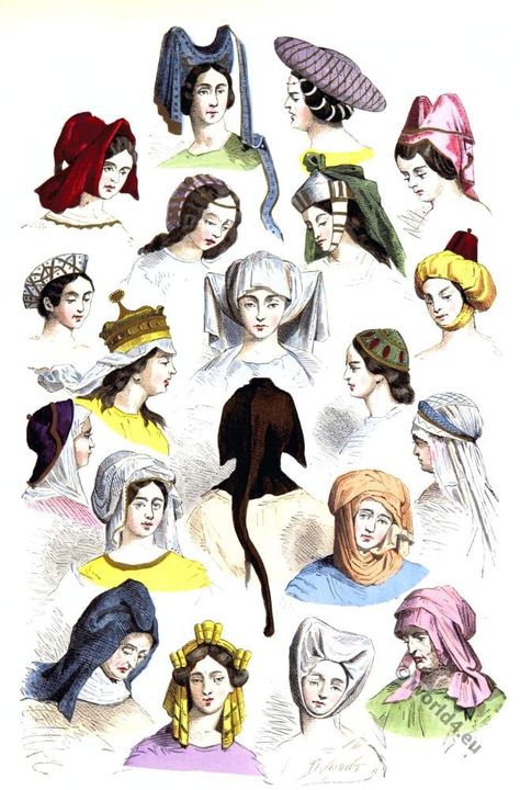 Medieval female hats and hairstyles of the 15th and 16th centuries. Ancient Greece Fashion, Ancient Greek Costumes, Elizabethan Fashion, Medieval Hats, Historical Hairstyles, Medieval Hairstyles, Greek Costume, Greece Fashion, Rococo Fashion