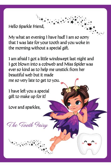 Free Printable toothfairy apology letter! Check out these cute apology letters from the tooth fairy! Have you forgotten to do something in the middle of the night?! We have all been there. Here is the perfect thing for you to give your little ones when the toothfairy forgot to put something under their pillow. Tooth Fairy Apology Letter, Tooth Fairy Forgot To Come Letter, Toothfairy Letters Printable, Free Tooth Fairy Printable, Fun Printables For Kids, Letter Package, Apology Letter, Tooth Fairy Letter, Fairy Ideas