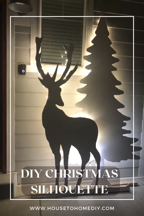 How to make your own DIY Christmas Silhouette Outdoor Christmas Silhouette Diy, Wood Silhouette Art, Christmas Garage Door Silhouette, Outdoor Nativity Scene Diy Wood Christmas Yard, Diy Christmas Silhouette, Outdoor Silhouette Christmas, Backlit Christmas Silhouette, Themed Christmas Yard Decorations, Christmas Outdoor Silhouette