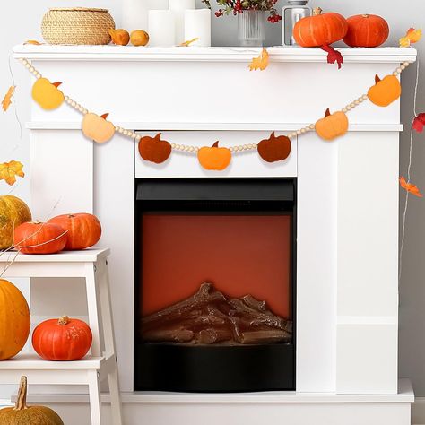 Capoda Fall Decoration Fall Felt Garland Pumpkin Banner Wood Bead Garland Thanksgiving Pumpkins Decor for Home Mantel Fireplace Farmhouse Walls, 4Ft Fireplace Farmhouse, Farmhouse Pumpkins, Pumpkins Decor, Pumpkin Banner, Thanksgiving Pumpkins, Mantel Fireplace, 3d Pumpkin, Pumpkin Garland, Felt Pumpkins