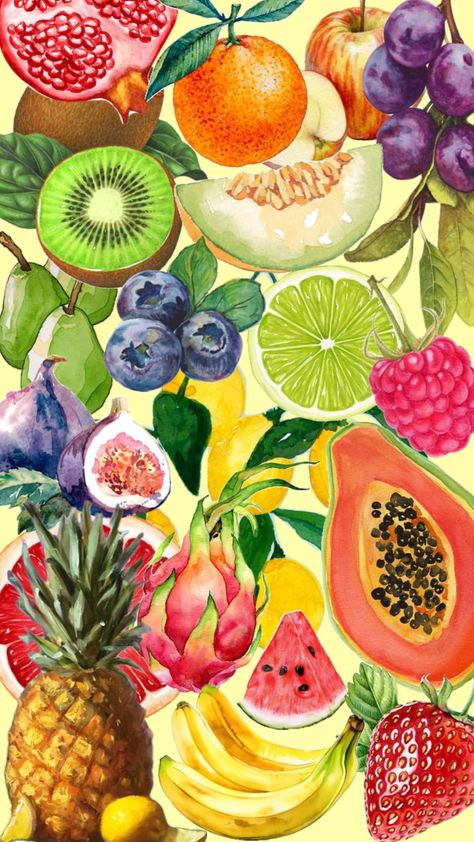 Fruits Wallpaper Aesthetic, Fruit Collage, Wallpaper Iphone Summer, Fruit Wallpaper, Plakat Design, Collage Background, Iphone Wallpaper Photos, Art Wallpaper Iphone, Tropical Fruits