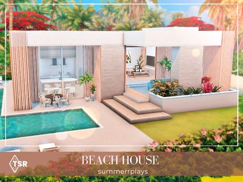 The Sims Resource - Beach House - gallery Sims 4 Beach House Floor Plans, Sims 4 Beach House, Beach House Floor Plans, Sims Love, Island Villa, House Gallery, Casas The Sims 4, House Beach, Plans Modern