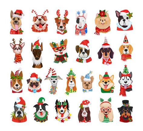 Avatares detallados de perros de diferen... | Premium Vector #Freepik #vector #navidad #perro #personaje #dibujos-animados Christmas Dog Illustration, Corgi Clipart, Christmas Cartoon Characters, Christmas Pets, Dog Character, Cartoon Reindeer, Cute Christmas Cards, Dog Pop Art, Welsh Corgi Puppies