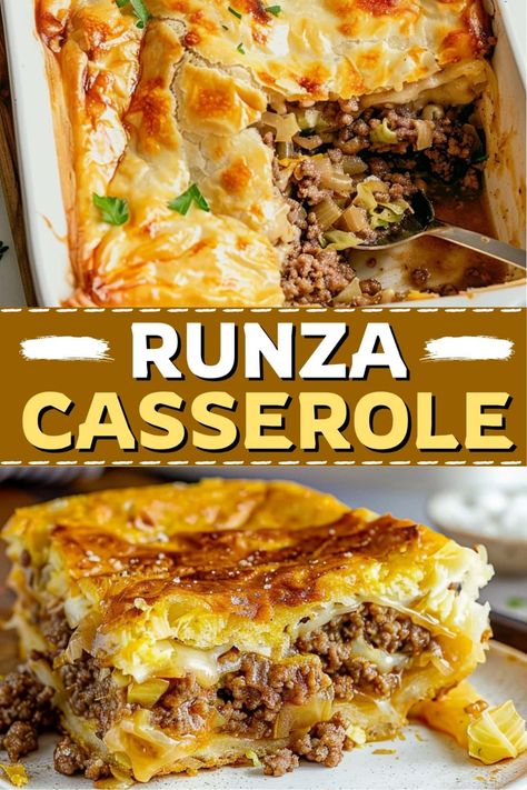 This Runza casserole is a classic Nebraska treat! It's packed with ground beef, cabbage, and cheese, a Runza Casserole Crescent Rolls, Dump And Go Casserole Recipes, Bierock Casserole, Casseroles With Ground Beef, Cabbage And Cheese, Runza Casserole, Haluski Recipe, Ground Beef Cabbage, Cabbage Casserole Recipes