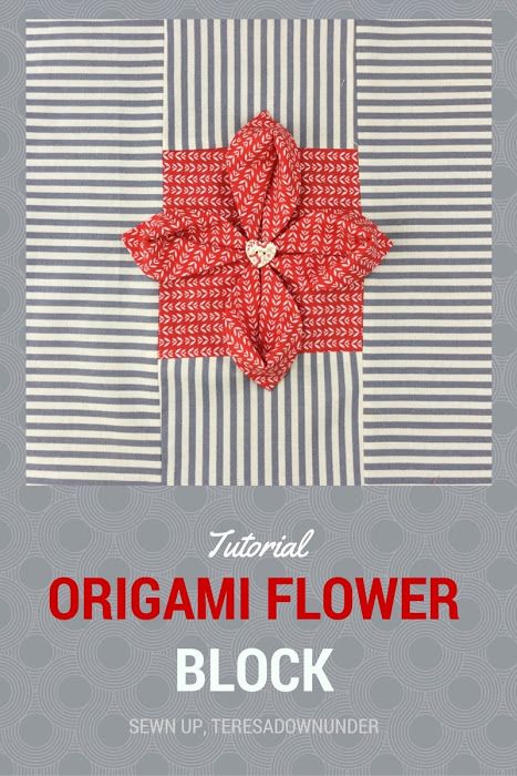 Video tutorial: Origami flower quilt block Origami Quilt Blocks, Flower Quilt Block, Origami Quilt, Flower Quilt Patterns, Textured Quilt, Tutorial Origami, Origami For Beginners, Fabric Origami, Origami Love