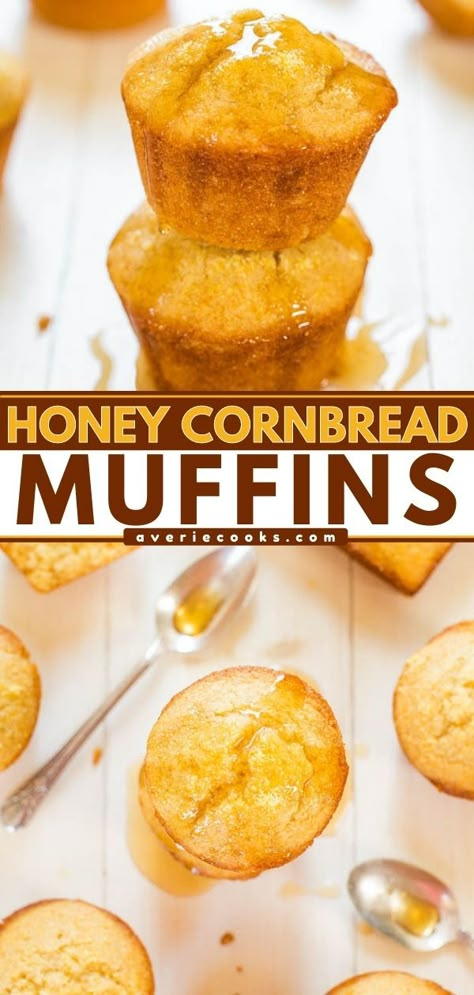 Honey Corn Muffins, Sweet Cornbread Muffins, Honey Cornbread Muffins, Cornbread Muffins Recipe, Honey Muffins, Cornmeal Muffins, Honey Cornbread, Favorite Soups, Plats Healthy