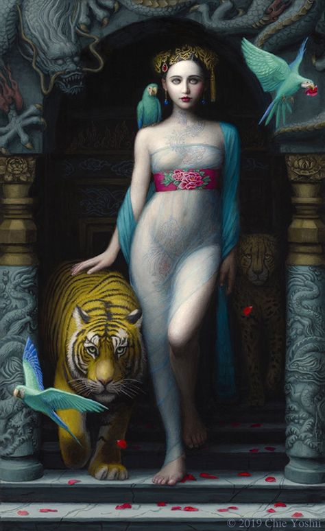 Chie Yoshii Fantasy Paintings, Visionary Art, Original Wallpaper, Kochi, Japanese Artists, Cool Paintings, Woman Painting, Pablo Picasso, Painting Illustration