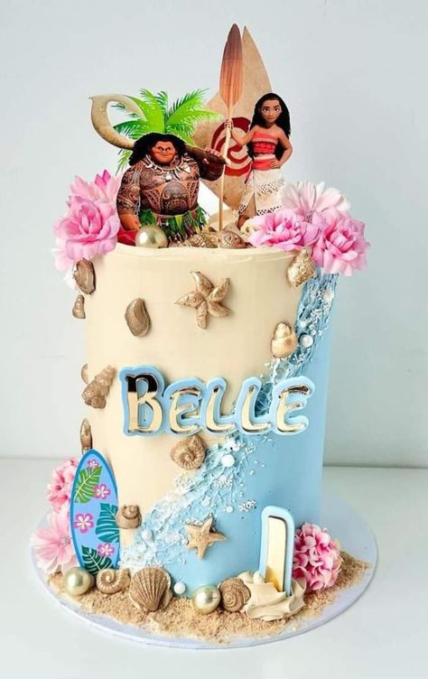 Moana Cupcake Ideas, Moana Cake Ideas, Moana Birthday Cake Ideas, Moana Cake Design, Moana Theme Cake, Moana Birthday Party Cake, Moana Birthday Decorations, Aaliyah Birthday, Beach Birthday Cake