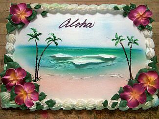 Birthday Cake Beach, Hawaii Birthday Cake, Beach Theme Cake, Hawaiian Birthday Cakes, Hawaii Birthday, Hawaii Cake, Beach Birthday Cake, Airbrush Cake, Hawaiian Cake