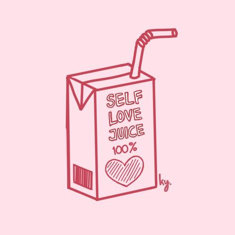 This juice made for love yourself before loving someoneLol Please Love Yourself Instead Of The Idea, Juice Carton Drawing, Self Love Juice Box Tattoo, Juice Carton Tattoo, Love Yourself Drawings, Love Yourself Aesthetic, Juice Drawing, Kawaii Valentine, Juice Carton