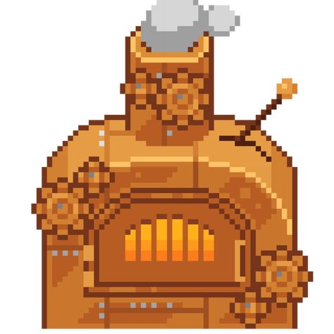 An 8-bit retro-styled pixel-art illustration of a bronze steampunk furnace. Steampunk Pixel Art, Minecraft Pixel Art, Logo Banners, Nature Backgrounds, Marketing Design, Custom Illustration, 8 Bit, Custom Branding, Background Banner