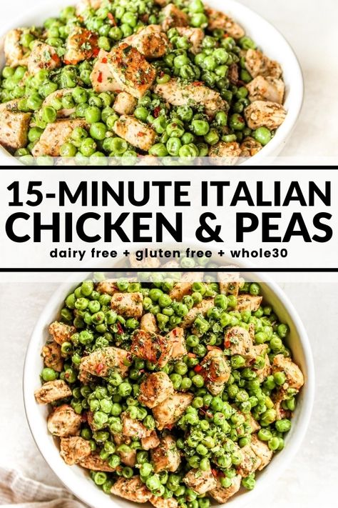 This simple dish of beautifully seasoned chicken and peas is the meal solution you're looking for when you're short on time but want something tasty and healthy! Chicken Peas Recipe, Chicken And Peas, Seasoned Roasted Potatoes, Chicken Peas, Spring Veggies, Seasoned Chicken, Chicken Asparagus, Pea Recipes, Outdoors Tattoos