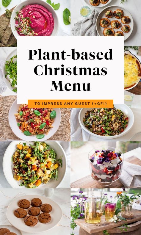 Christmas Menu Vegetarian, Vegan Christmas Meals Ideas, Christmas Lunch Ideas Vegetarian, Vegan Christmas Starters, Vegan Christmas Lunch Ideas, Plant Based Christmas Dinner, Vegan Christmas Dishes, Vegan Christmas Salad, Plant Based Christmas Recipes