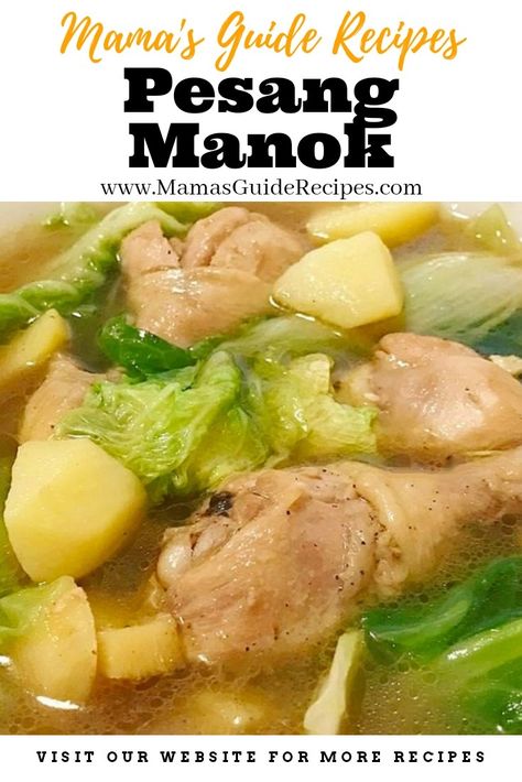 Try this delicious recipe of Pesang Manok or Ginger Chicken Soup. Its healthy, simple and delicious. Its like Nilaga but the only difference is the ginnger and black pepper. Don't forget the dipping sauce: Patis, calamansi at sili! Filipino Ginger Chicken Soup, Filipino Recipes Soup, Chamorro Chicken Recipes, Chicken Pinoy Recipe, Filipino Soup Dishes, Filipino Chicken Soup Recipes, Filipino Chicken Soup, Pinoy Soup Recipes, Pinoy Chicken Recipe