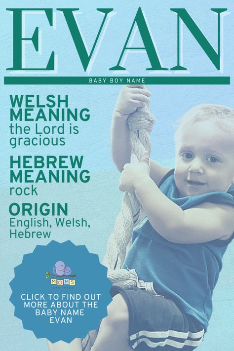 The baby name Evan is a Welsh baby name commonly used throughout the country. In America, however, it is close to a top 100 name. Evan has Biblical roots, as the church in Wales made it to be their version of the name John. #boyname #babyname Evan Name Meaning, Top 100 Names, Baby Name Meaning, Welsh Baby Names, Boys Names, Traditional Names, Middle Name, Name Meaning, Baby On The Way