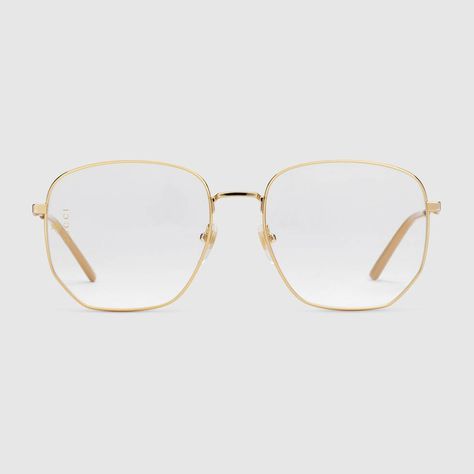 Shop the Shiny Gold Metal Rectangular-Frame Glasses at GUCCI.COM. Enjoy Free Shipping and Complimentary Gift Wrapping. Cheap Eyeglasses, Gucci Eyeglasses, Metal Frame Glasses, Gucci Store, Gucci Glasses, Frame Ideas, Metal Glasses, Cute Glasses, Fashion Eye Glasses