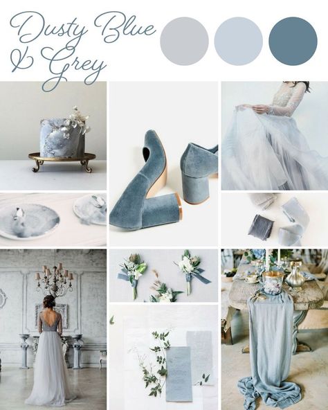 Blue And Grey Wedding, Wedding Color Palettes, Winter Wedding Colors, Grey Wedding, Blue Themed Wedding, Wedding Palette, Dusty Blue Weddings, Wedding Theme Colors, Wedding Color Palette