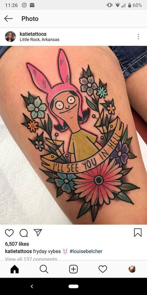 Bobs Burgers Tattoo, Katie Mcgowan, Muster Tattoos, Tattoo Traditional, Tatuaje A Color, Bob's Burgers, Traditional Tattoo Art, Old Tattoos, Your Spirit Animal