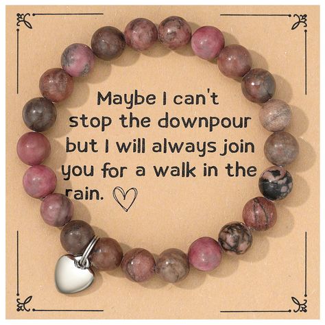 PRICES MAY VARY. *Friendship Natural Stone Bracelet Gifts* The stretchy bracelet is composed of red zebra stones and stainless steel heart charm, and comes with a message card "Maybe I can't stop the downpour but I will always join you for a walk in the rain". *Tough Time Gifts* It would be a thoughtful and sentimental gift for someone you care about or someone who is going through a difficult time. Ideal gift for people of all ages: best friend, BFF, bestie, soul sister, female friend, work fri Good Best Friend Gifts, Thinking Of You Gifts For Friends, Breakup Gifts For Friends, Goodbye Gifts For Friends Moving, Sister Christmas Gift Ideas, Soul Sister Gifts, Breakup Gift, Gift For Your Bestie, Walk In The Rain