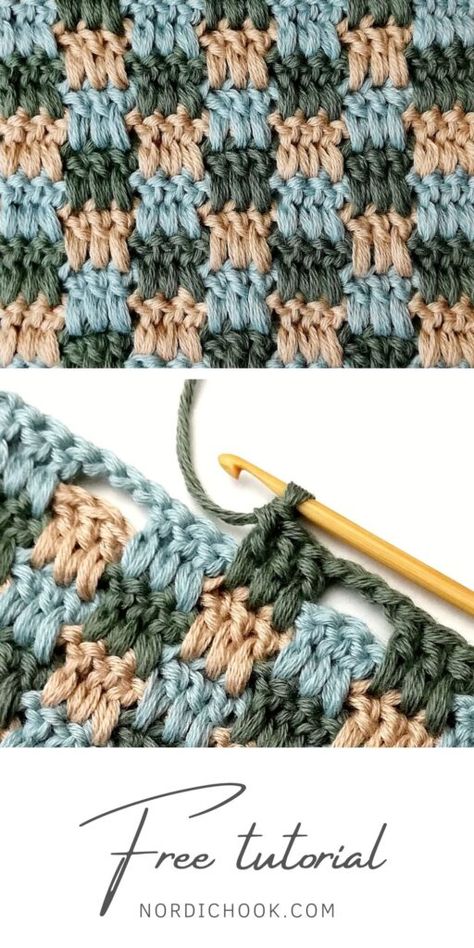 The interlocking block stitch - Nordic Hook - Free crochet stitch tutorial Crochet Block Stitch, Block Stitch, Crochet Stitch Tutorial, Knit Projects, Crochet Blanket Designs, Hand Crafts, Stitch Tutorial, Crochet Blocks, Crochet Lessons