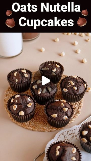 CooknJoy on Instagram: "✨Oats Nutella Cupcakes✨
Ingredients:
Oats: 1 cup
Ripe banana: 1
Brown sugar: 40 gm
Milk 200 ml
Nutella: 3-4 tbsp
Cocoa powder: 25 gm
Baking powder: 1 tsp
Roasted hazelnuts

Method:
• Blend oats into fine powder.
• Mash one ripe banana and add sugar, milk and Nutella.
• Sift in powdered oats, cocoa powder and baking powder.
• Fold gently to make a smooth batter.
• Add batter to the muffin liners and top with roasted hazelnuts.
• Bake at 170C for 25 minutes.
Cooknjoy!

✨Tips✨
• Butter should neither be too cold nor melted.
• All the ingredients should be at room temperature.
• Sifting in dry ingredients is always a good idea as it gives an aerated and lump-free batter.
•Oven settings should be on 'toast' ie both the rods should be on.
• Keep a close eye during baking. One Ripe Banana, Nutella Cupcakes, Roasted Hazelnuts, Muffin Liners, How To Roast Hazelnuts, Dessert Cake Recipes, Dessert Cake, Ripe Banana, Cocoa Powder