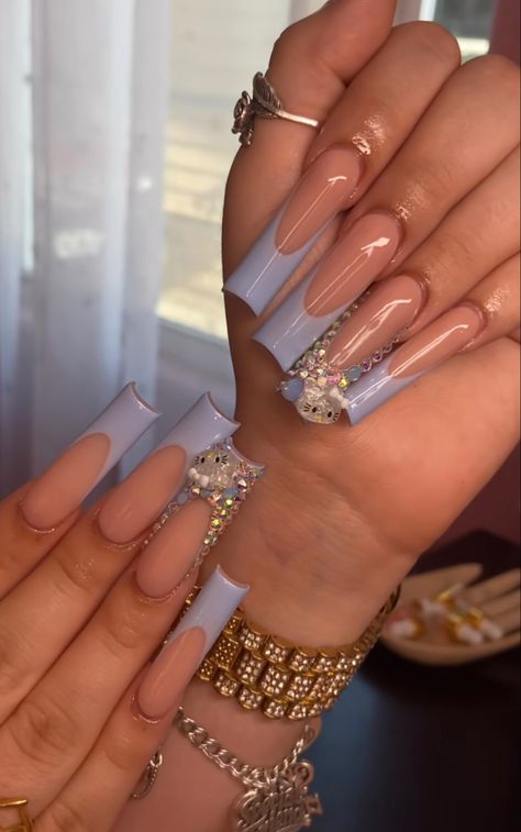 Nails Inspo Square Long, Long Nails Charms, Glitter Bottom Nails, Long Acrylic Nails With Big Charms, Long Nails With Charms Y2k, Xl Long Acrylic Nails Charms, Long Pink Acrylic Nails With Charms, Pink Tip Nails, Quinceanera Nails