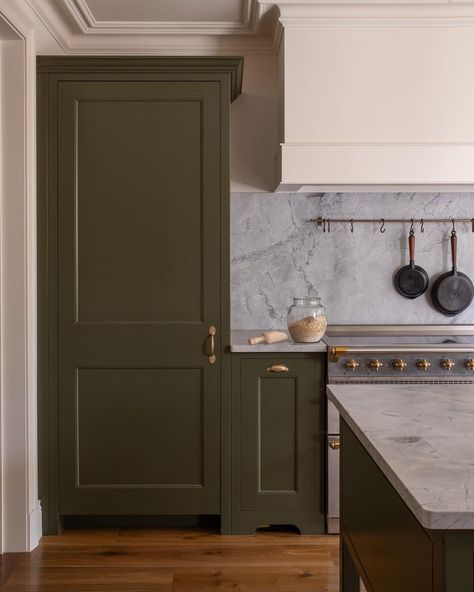 Cabinet Above Fridge, Hidden Fridge, Close Kitchen, Built In Fridge, Green Cupboard, Cabinet Inspiration, Before After Kitchen, Cabinets Design, Devol Kitchens