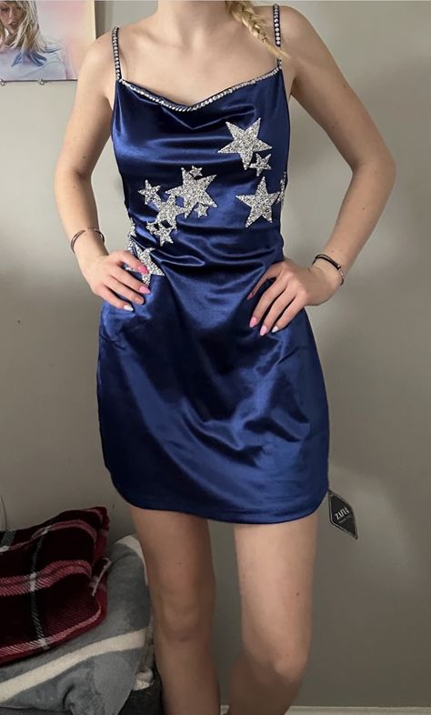 Starry Night Dress Short, Blue Eras Tour Outfit, Eras Tour Bestie Outfits, Taylor Midnights Outfits, Midnights Dress, Midnights Eras Tour Outfit, Coldplay Concert Outfit, Eras Fits, Blue Sparkle Dress