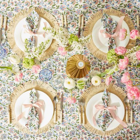 FANTASIA ✨🌈 Our favourite Fantasia pattern comes in both a tablecloth and napkins. Each one is hand block printed by skilled artisans and makes for the perfect backdrop to your tablescape. #britannia #summer #melting #summertime #summertables #interior #home #homeinterior #tableware #tablescaping #summertablescapes #decor #homedecor #englishsummer #britishsummer #britain #garden #gardentable Rattan Placemats, Summer Tablescapes, Coastal Wallpaper, Toile Wallpaper, Chinoiserie Wallpaper, Decorative Table Lamps, Summer Tables, Geometric Fabric, Tabletop Accessories