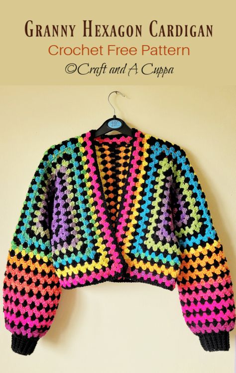 Hexie Cardigan Pattern, Hexi Cardi Crochet Pattern, Granny Hexi Cardigan, Crochet Granny Square Hexagon Cardigan Free Pattern, Granny Hexagon Crochet Free Pattern, Crochet Hexagon Shirt Pattern, Hexagon Sweater Crochet Pattern Free, Crochet Hexagon Pullover Pattern Free, Hexagon Cardigan Crochet Tutorial