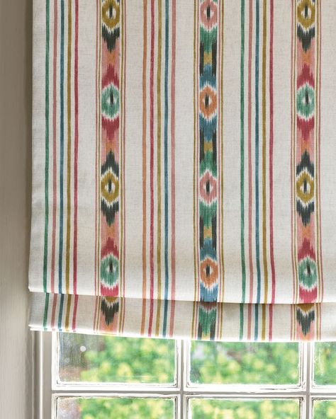 A modern take on the traditional ikat stripe, this Sitari Stripe is a exquisitely textured print is enriched by its vibrant popping colour combinations, such as emerald with electric blues or ruby reds with pink, gold and lime. Striking when used in its own right or when layered with other coordinating fabrics. #blinds #fabric #fabricdesigns #interiorinspo #inspointeriors #interiordesign Ikat Stripe, Annie Sloan Paint Colors, Magnolia Colors, Jane Churchill, Cottage Wallpaper, Nautical Wallpaper, Headboard Styles, Animal Print Fabric, Annie Sloan Paints