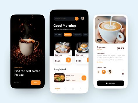 Cafe App Design, Coffee App Design, Coffee Shop Mobile, Website Design For Coffee Shop, Website Design Coffee Shop, Coffee Mobile App Design, Coffee Shop App Ui Design, Cake Website, Restaurant App Ui Design