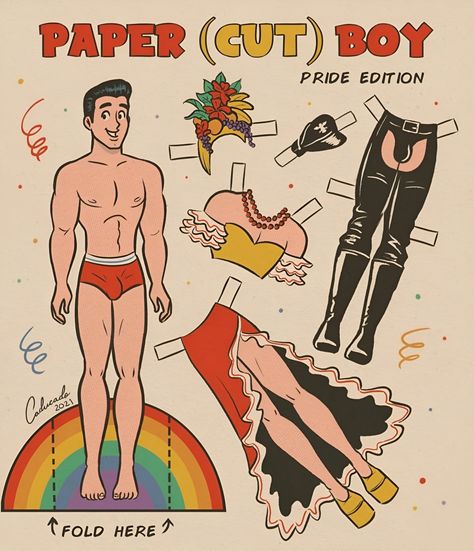 Paper Dolls as Fashion History - Paper Dolls by Caducado Comic Book Paper, Paper Boy, Pride Parade, Boy Doll, Fashion History, Paper Dolls, Comic Book Cover, Concept Art, Dolls