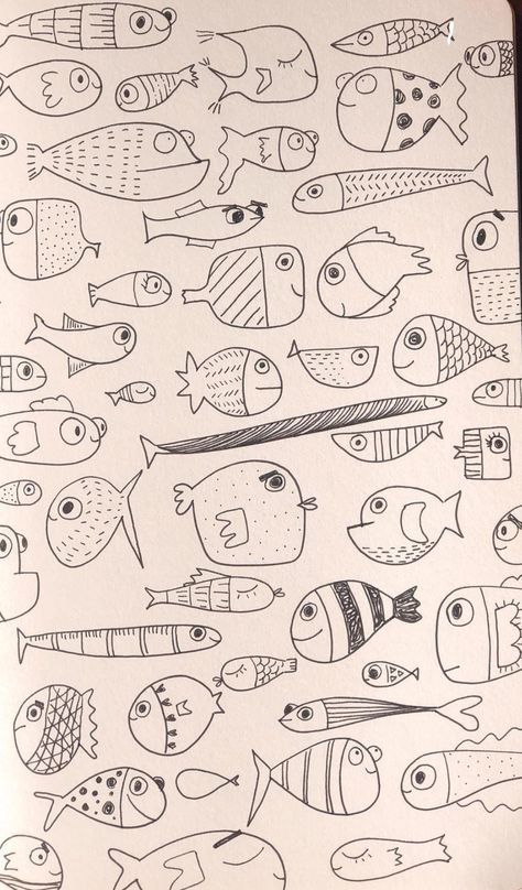 Doodle Fish Art, Fishies Drawing, Silly Fish Drawings, Simple Sea Creature Drawings, Cute Fish Drawing Easy, Easy To Draw Fish, Cute Fish Doodle, Fish Drawings Easy, Funny Fish Drawing